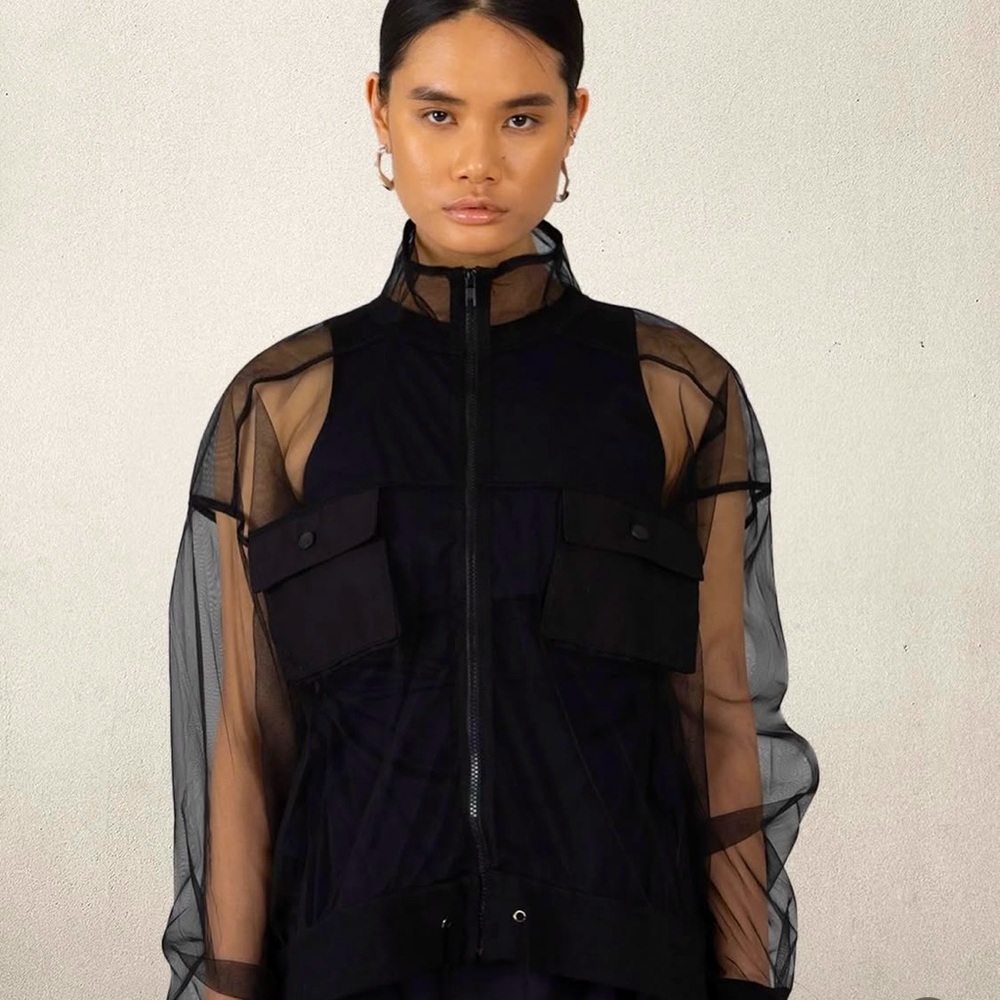 Black Oversized Organza Women's Bomber Jacket
